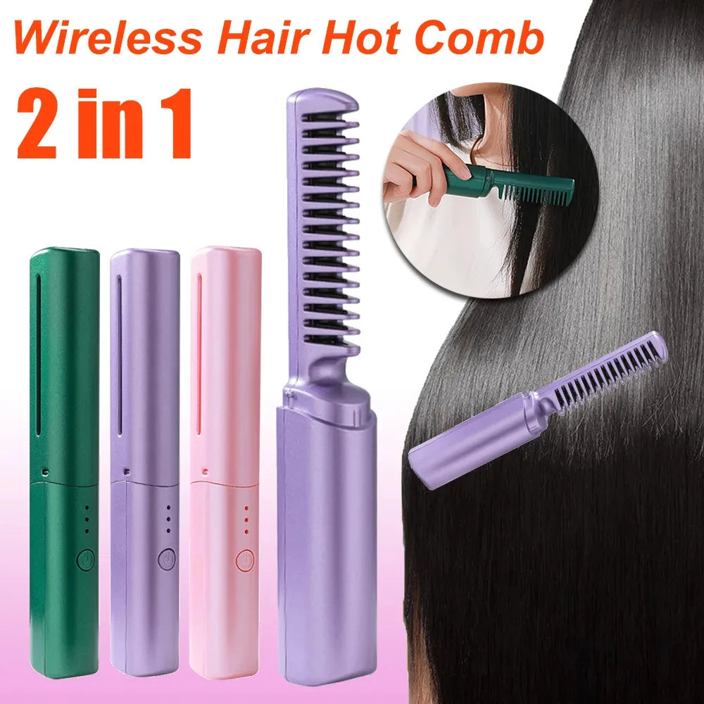 Lisseur professionnel sans fil, peigne à boucler, chauffage rapide, ions négatifs, brosse à lisser et boucler, outils de coiffure
