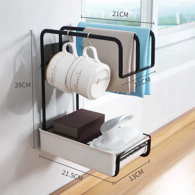 Multifunctional wall-mounted sponge holder and dish drainer rack