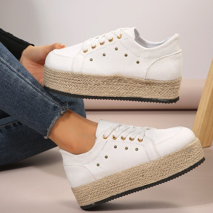 Chaussures à bout rond en tissu et caoutchouc, nouvelles chaussures européennes et américaines à lacets