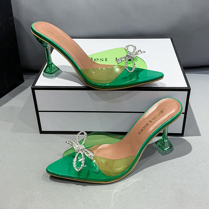 Chaussures de mariage à talons hauts pour femmes, grande taille, avec gros nœud et boucle en strass, sandales à talons hauts rouges en cristal