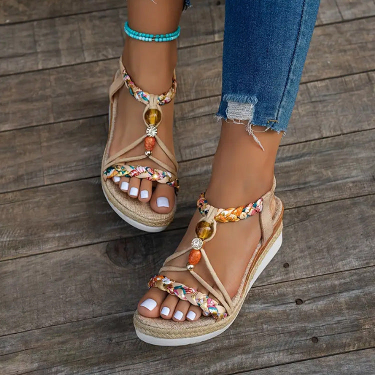 Sandales à plateforme tendance en corde de chanvre pour femmes