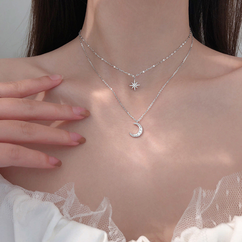 Asterism Moon Double-layer Necklace For Women