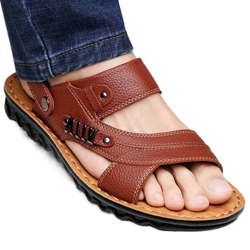Sandales d'été en cuir véritable pour homme, première couche de cuir de vache