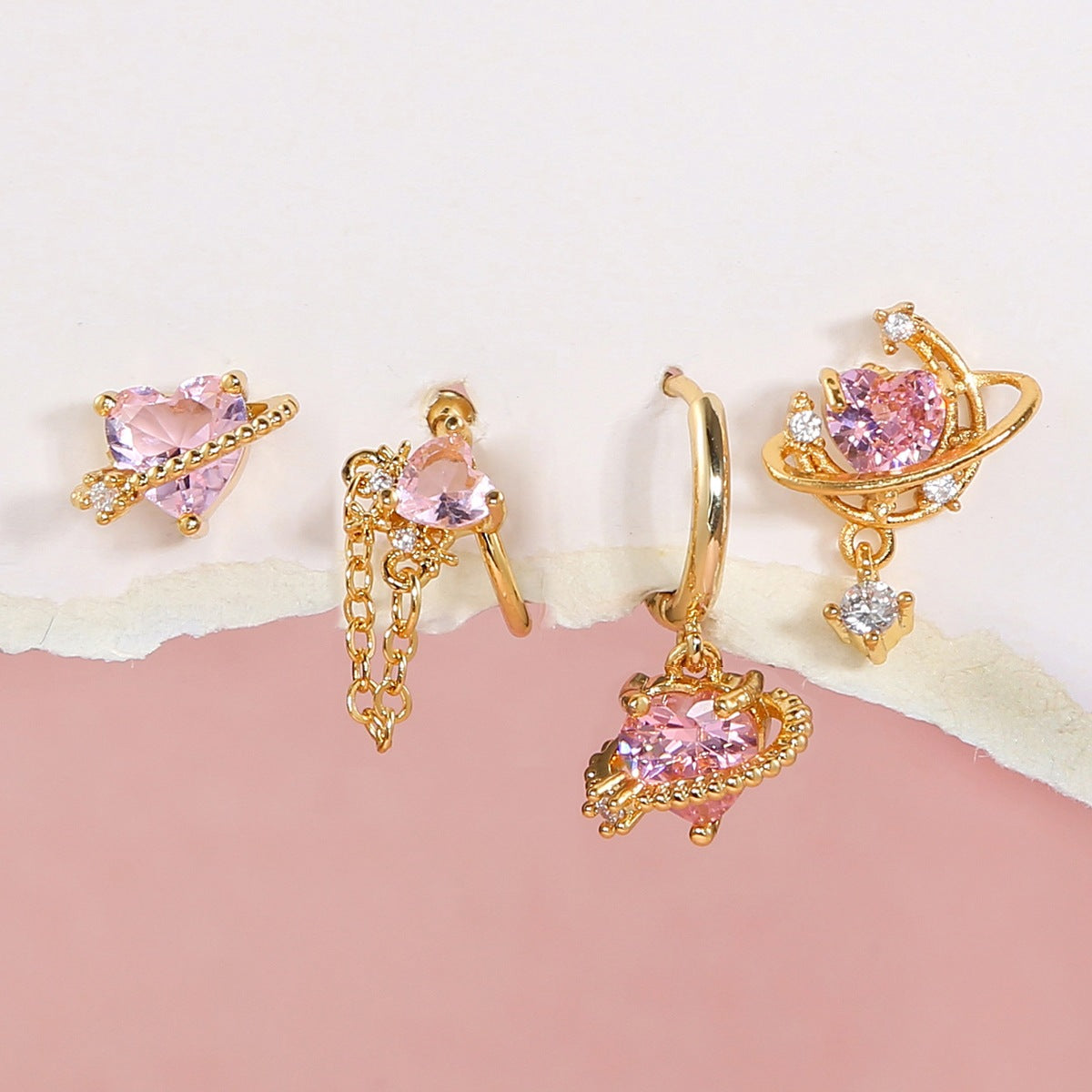 Ensemble de boucles d'oreilles en forme de cœur pour l'été, style exquis et doux