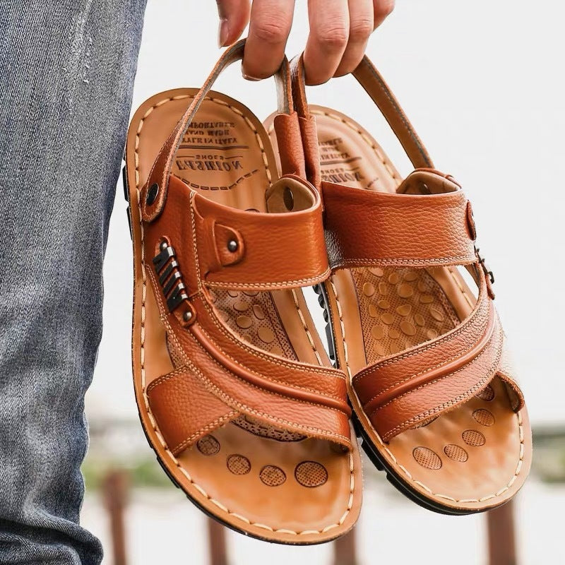 Sandales d'été en cuir véritable pour homme, première couche de cuir de vache