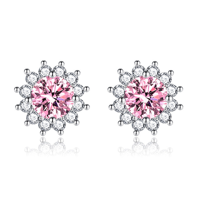 Sterling Silver Needle Sun Flower Ear Studs