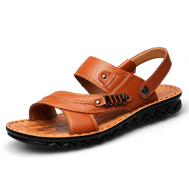Sandales d'été en cuir véritable pour homme, première couche de cuir de vache