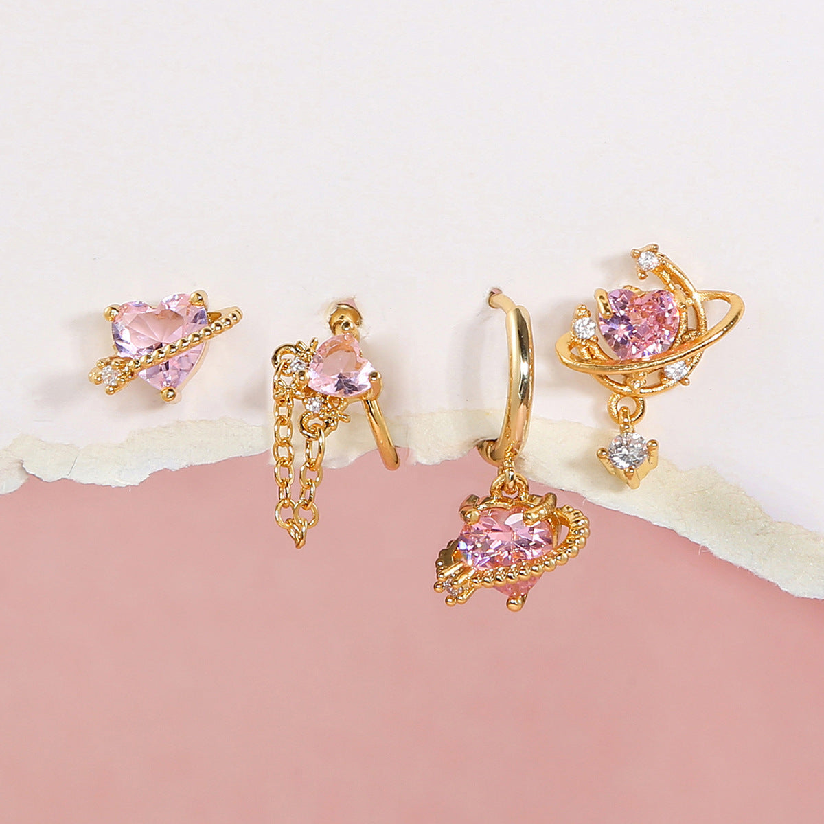 Ensemble de boucles d'oreilles en forme de cœur pour l'été, style exquis et doux