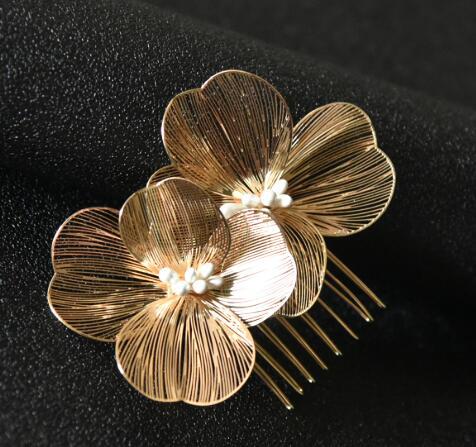 Bridal Headdress Super Fairy Golden Flower Comb