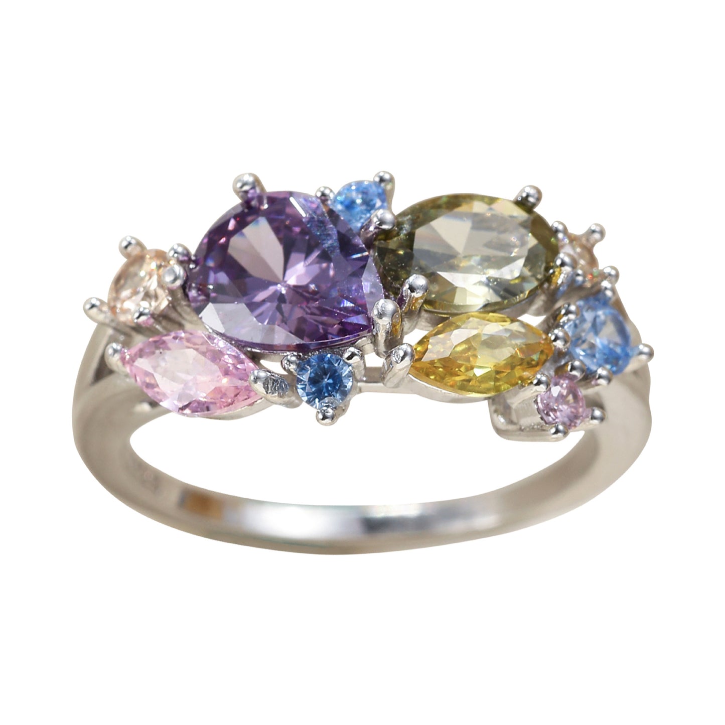 S25 Sterling Silver Dopamine Colorful Flower Zircon High Luxury Magic Color Ring
