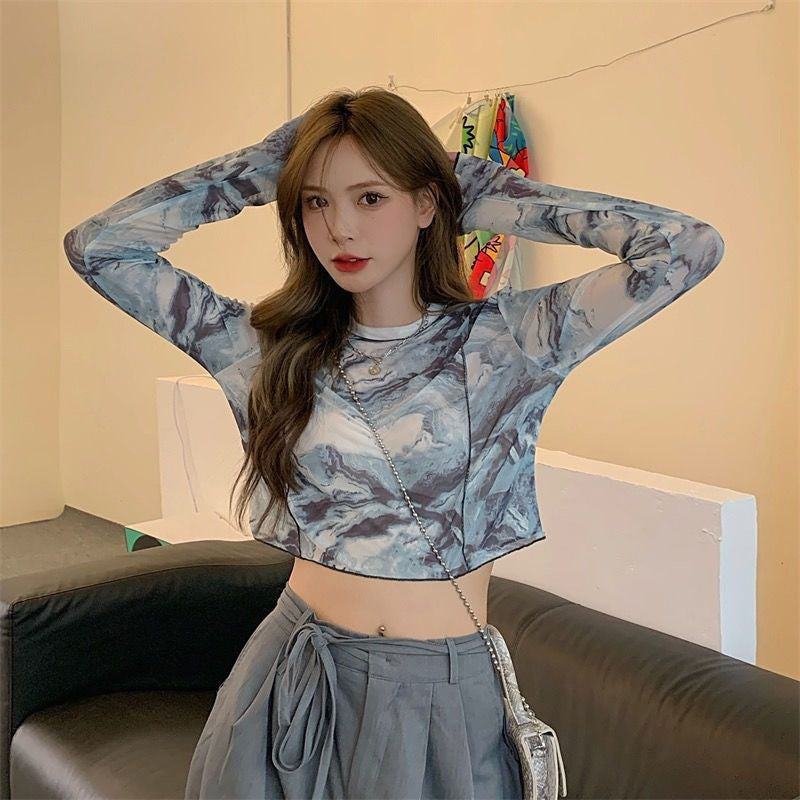 Summer New Short Tie-dyed Bottoming Shirt For Women Underwear Crew Neck