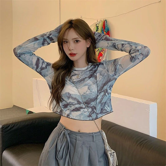 Summer New Short Tie-dyed Bottoming Shirt For Women Underwear Crew Neck