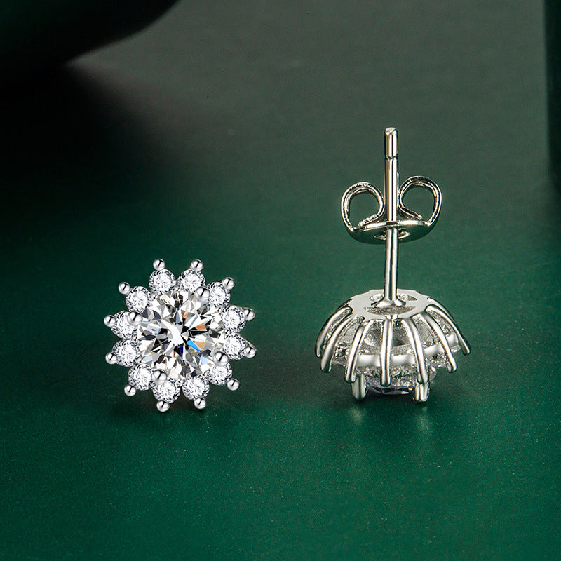 Sterling Silver Needle Sun Flower Ear Studs