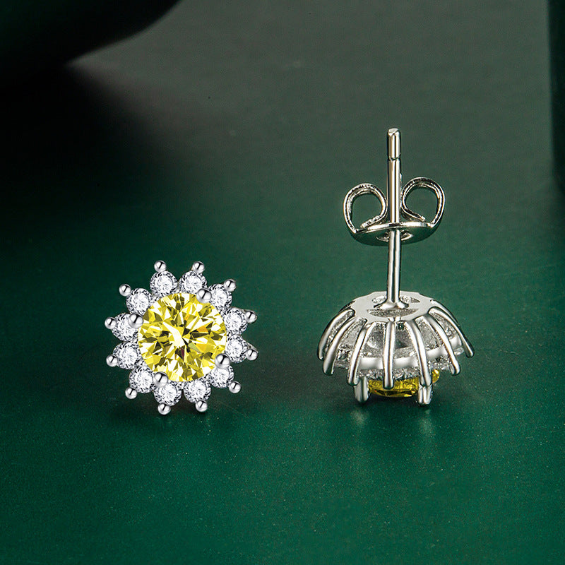 Sterling Silver Needle Sun Flower Ear Studs