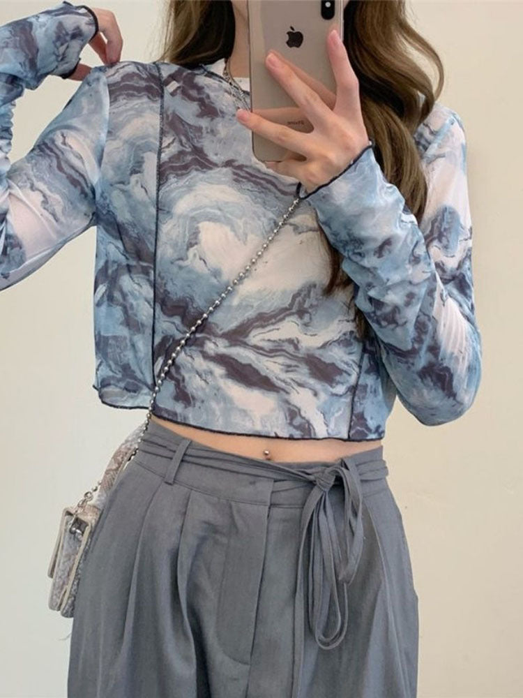 Summer New Short Tie-dyed Bottoming Shirt For Women Underwear Crew Neck