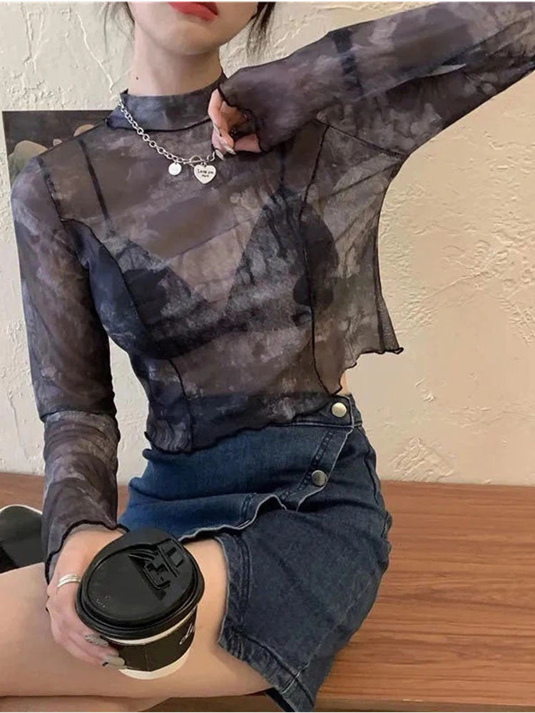 Summer New Short Tie-dyed Bottoming Shirt For Women Underwear Crew Neck