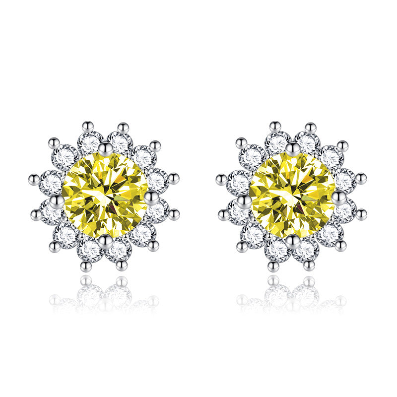 Sterling Silver Needle Sun Flower Ear Studs