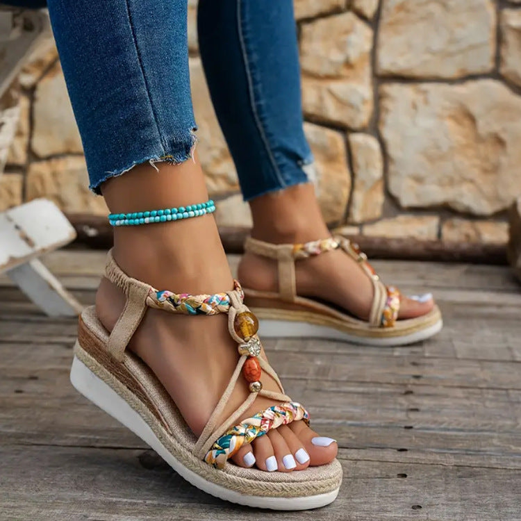 Sandales à plateforme tendance en corde de chanvre pour femmes