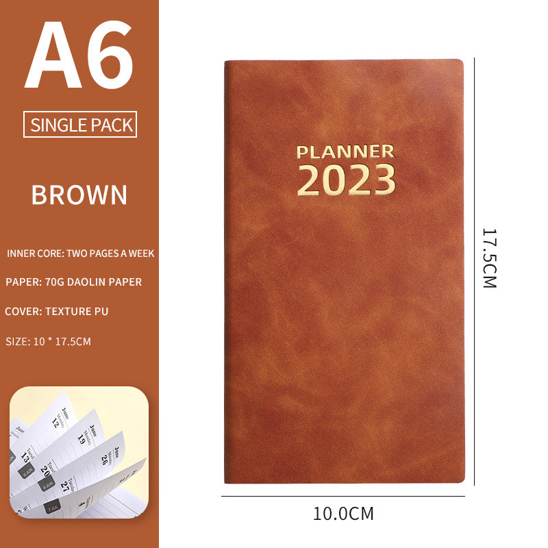 English Schedule Book 365 Days Time Management Daily Planner Leather Covered Notebook Efficiency Manual