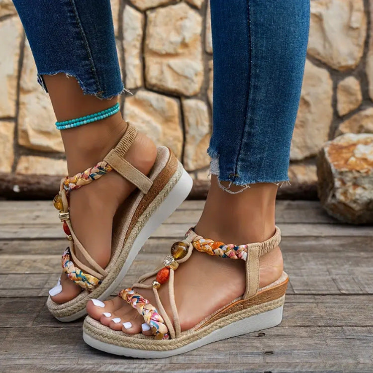 Sandales à plateforme tendance en corde de chanvre pour femmes