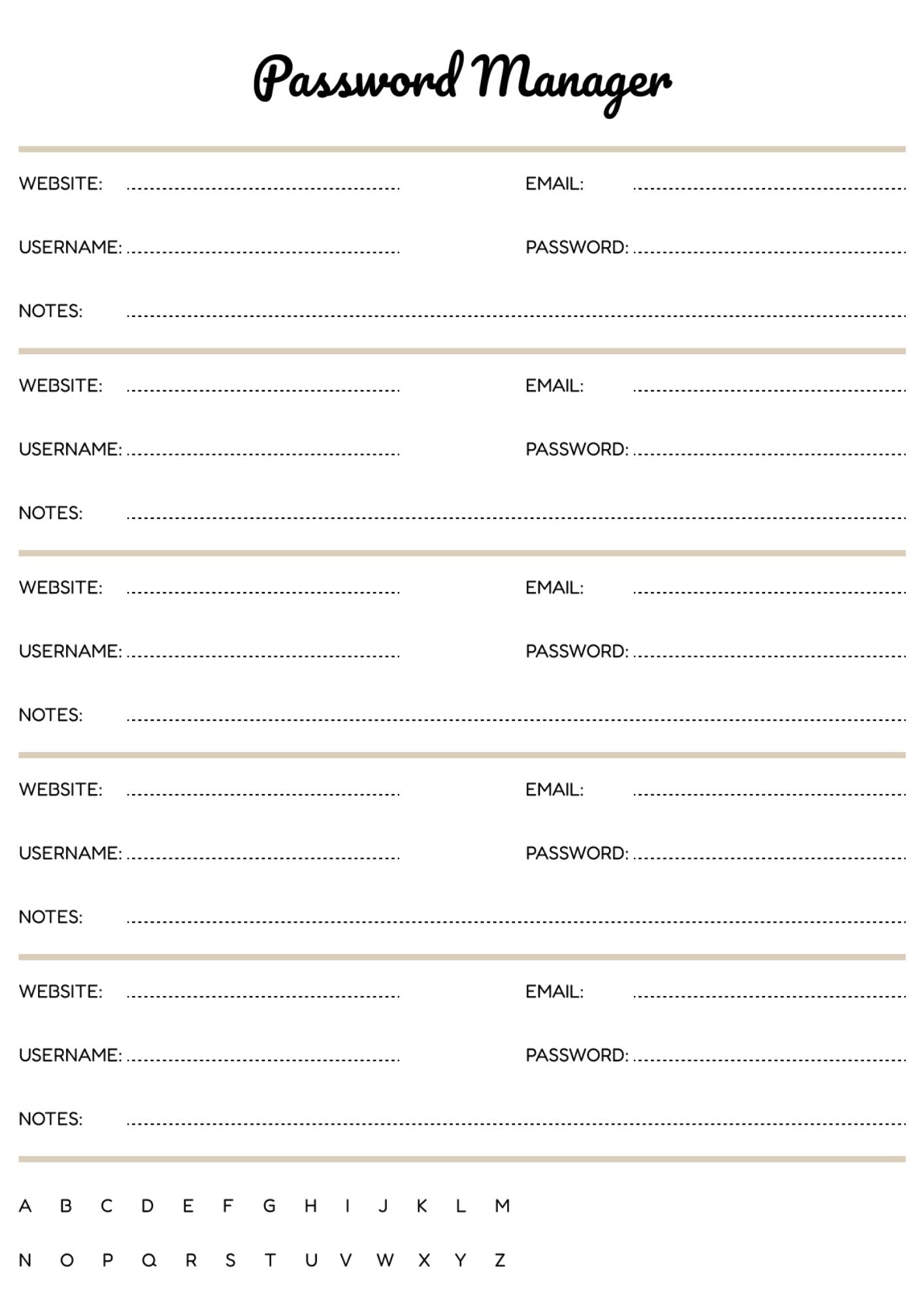 Digital Password Manager Journal