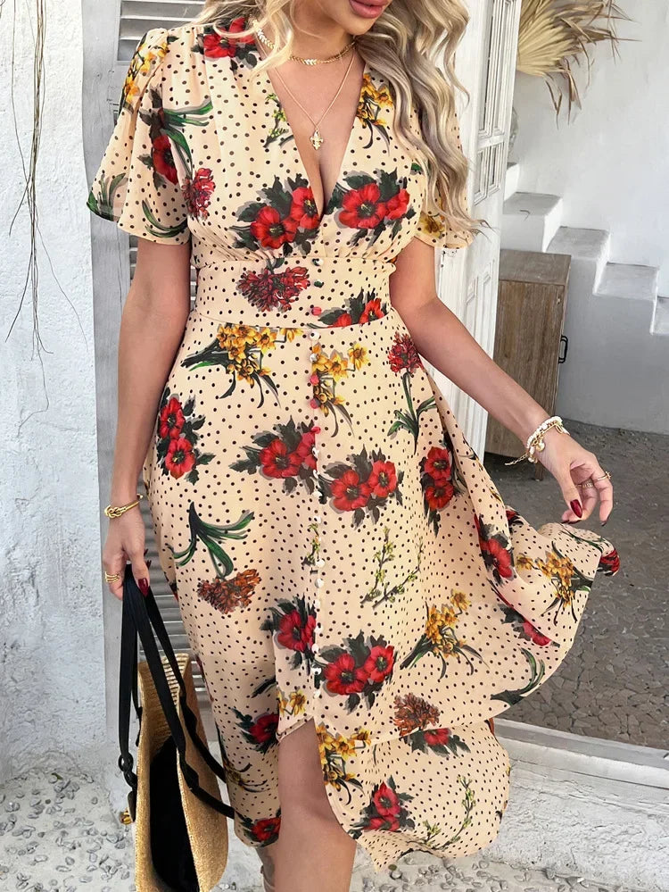 Women's Elegant Dress 2025 Spring Summer Bohemian Leisure Vacation Color Clash Two Wear Short Sleeve Maxi Dress Long Skirt