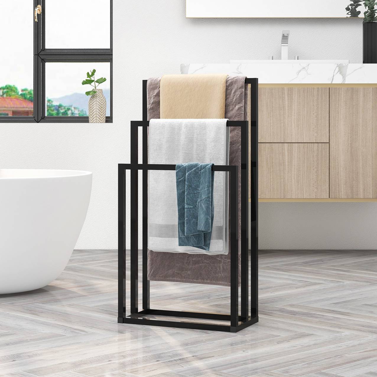 Metal 3-tier towel rack for bathroom storage