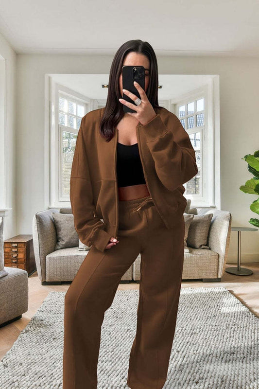 Survêtement Bomber New Style en polaire surdimensionné avec fermeture éclair et jambes larges