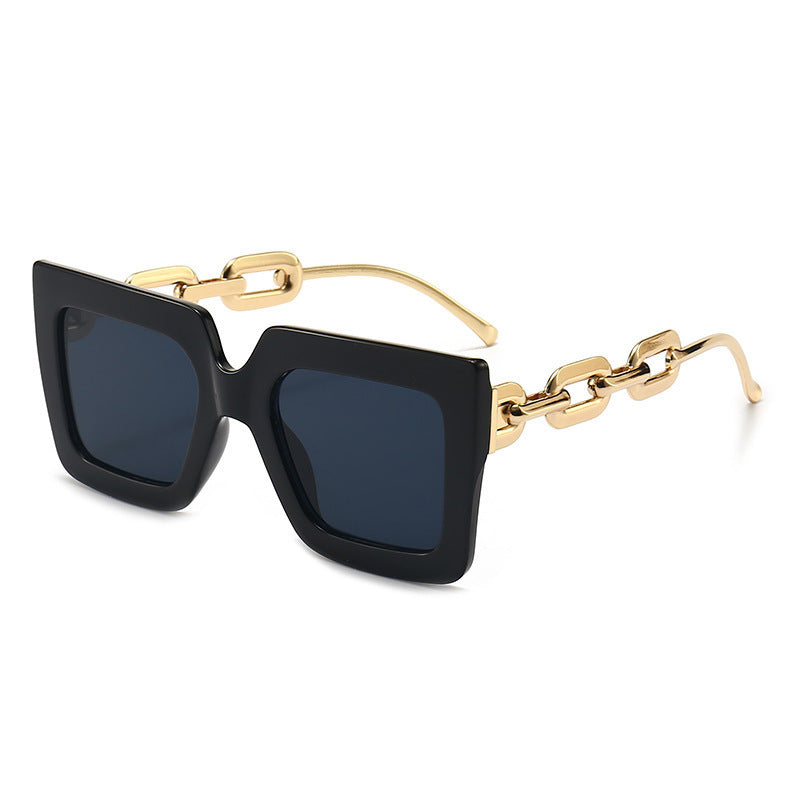 Lunettes de soleil carrées à chaîne, style rétro, personnalisées, tendance, pour femmes