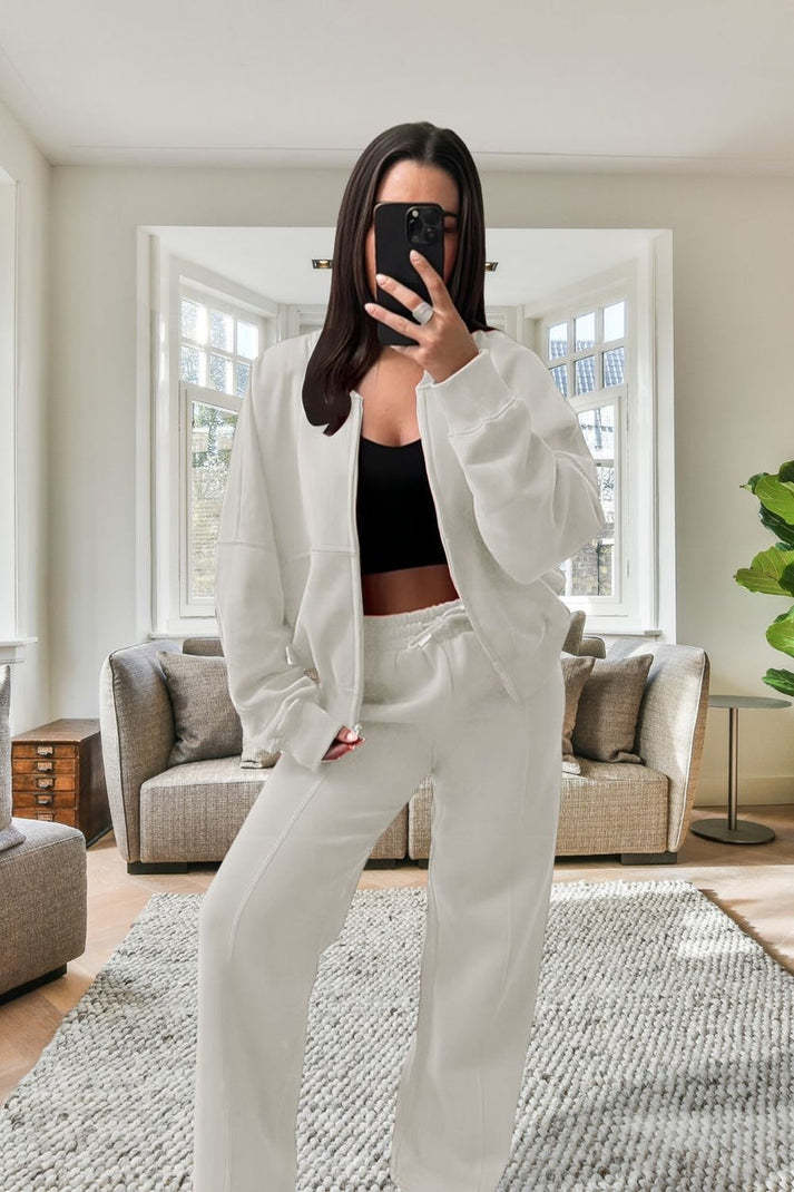 Bomber New Style Oversized Fleece Zipper And Wide Leg Tracksuit