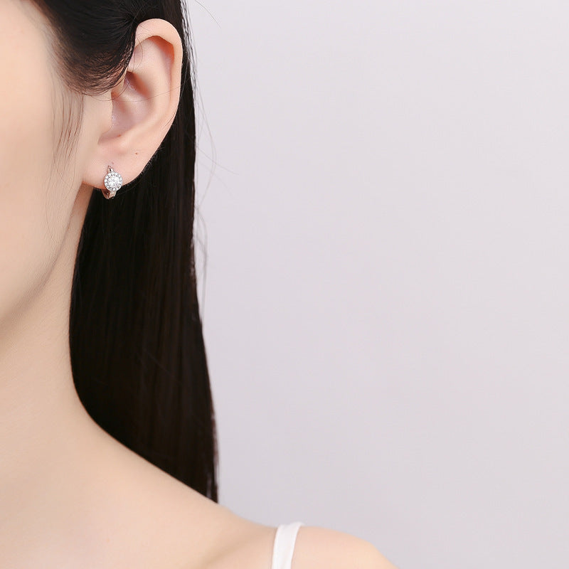 925 Sterling Silver Square Round Full Diamond Earrings Women