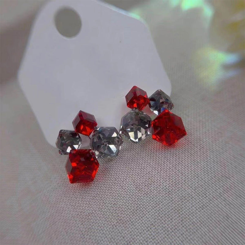 Light Luxury Geometric Color Matching Three-dimensional Crystal Cube Sugar Ear Studs