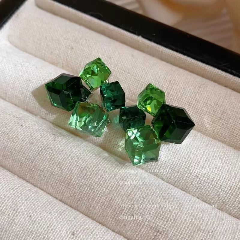 Light Luxury Geometric Color Matching Three-dimensional Crystal Cube Sugar Ear Studs
