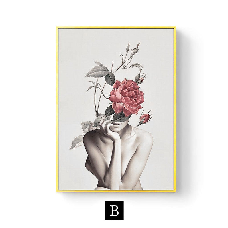 Peinture abstraite sur toile représentant un personnage floral, décoration de salon moderne