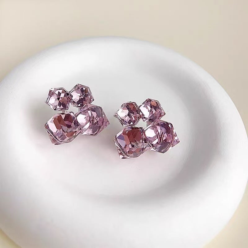 Light Luxury Geometric Color Matching Three-dimensional Crystal Cube Sugar Ear Studs
