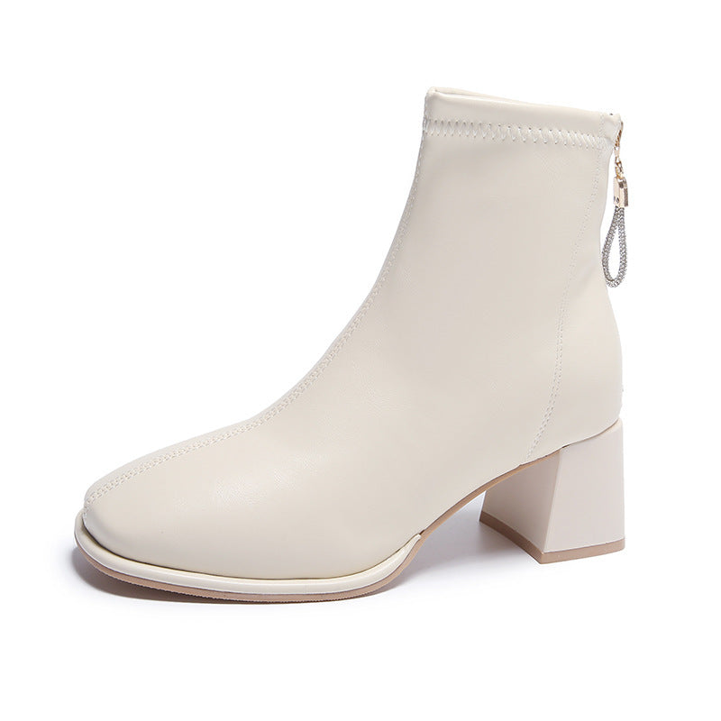 Bottines tendance à bout carré et talon épais avec fermeture éclair à l'arrière