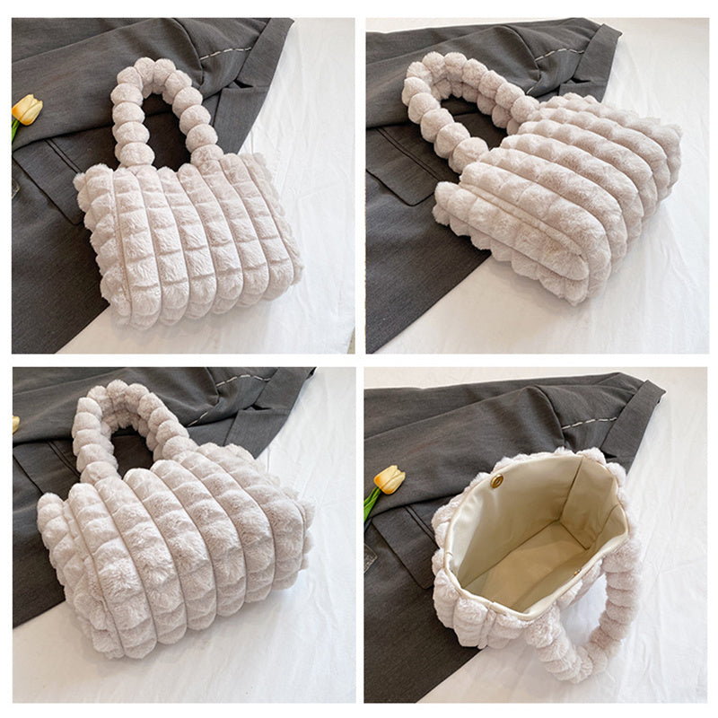 Sacs à main à carreaux, mode hiver, grande capacité, sac de shopping en peluche, style coréen, sacs fourre-tout de luxe personnalisés pour femmes