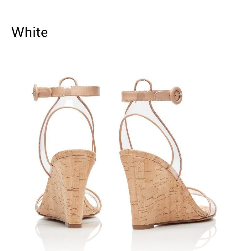 Sandales tendance en PVC à semelles compensées en bois pour femmes