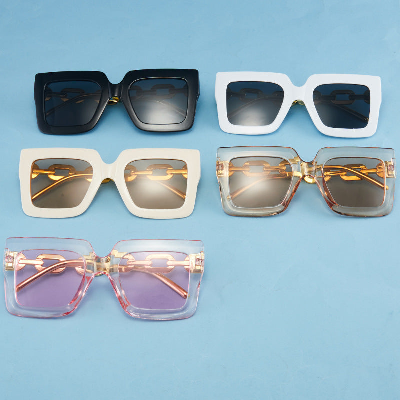 Lunettes de soleil carrées à chaîne, style rétro, personnalisées, tendance, pour femmes