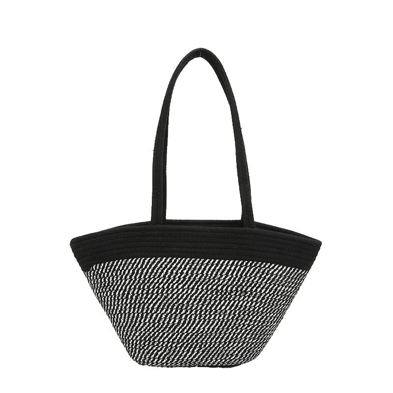 Spring Contrast Color Straw Bag Large Capacity