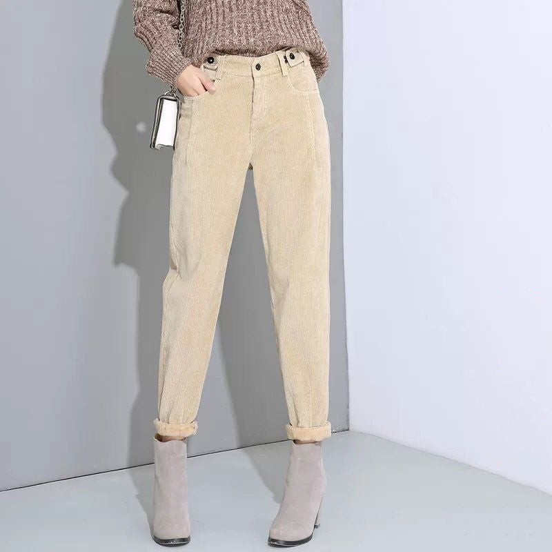 Women Pants Loose Corduroy Harem High Waist