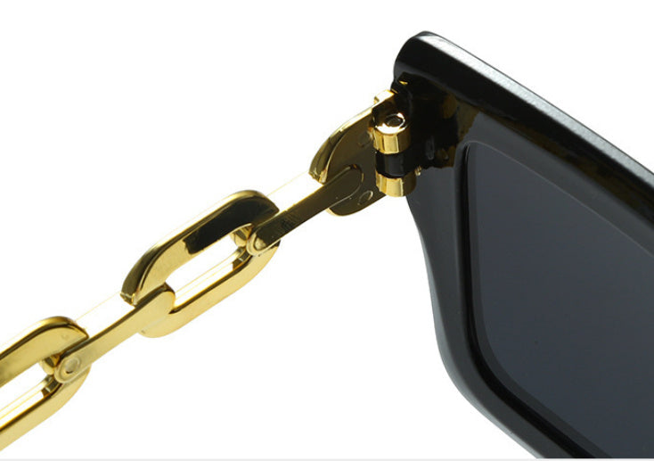 Lunettes de soleil carrées à chaîne, style rétro, personnalisées, tendance, pour femmes