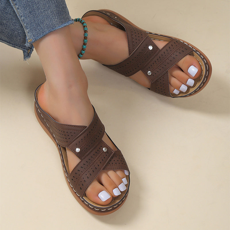 Pantoufles d'été pour femmes, talons bas, sandales compensées, chaussures de plage antidérapantes