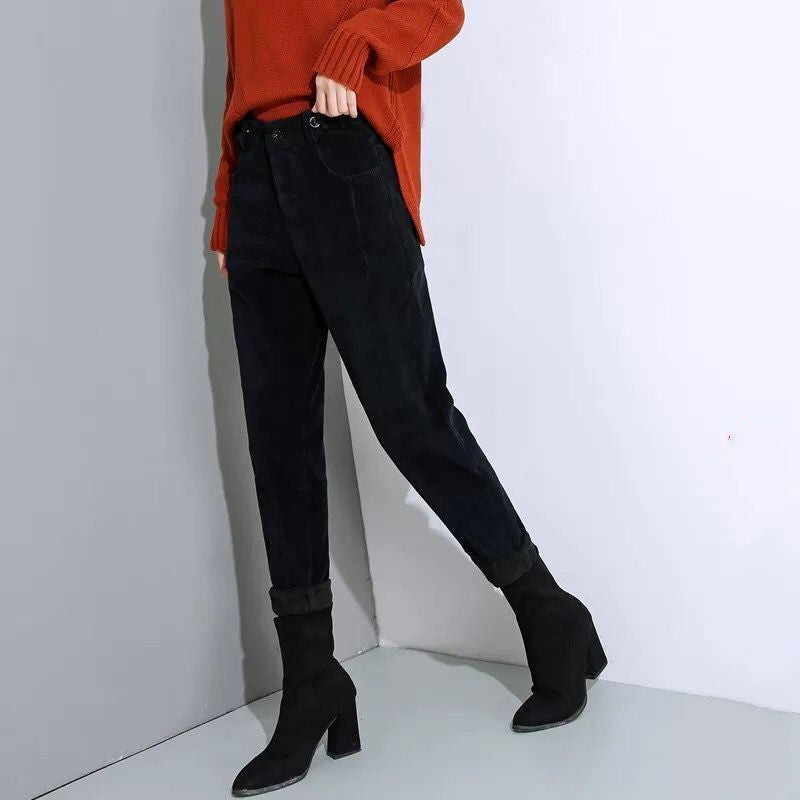Women Pants Loose Corduroy Harem High Waist