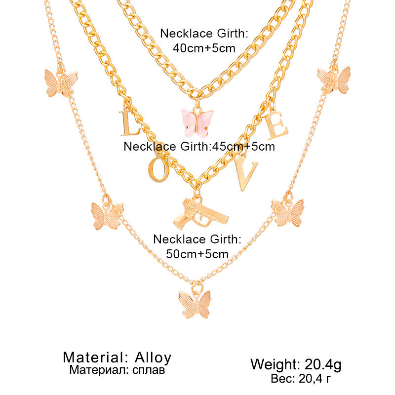 Collier chaîne papillon pour femme, ensemble de colliers à pendentifs multicouches pour femme