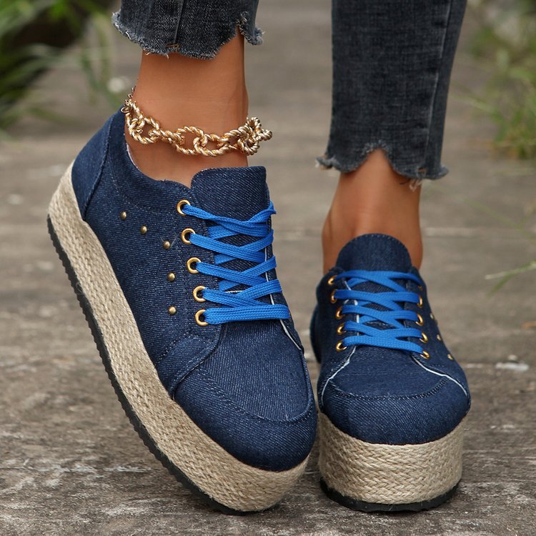 Chaussures à bout rond en tissu et caoutchouc, nouvelles chaussures européennes et américaines à lacets