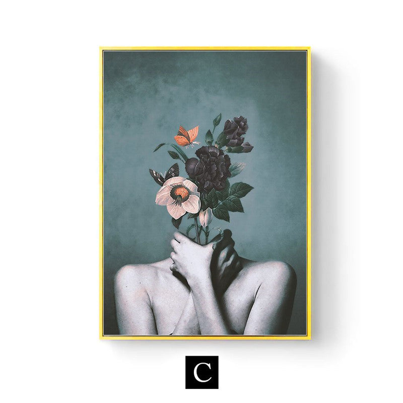 Peinture abstraite sur toile représentant un personnage floral, décoration de salon moderne