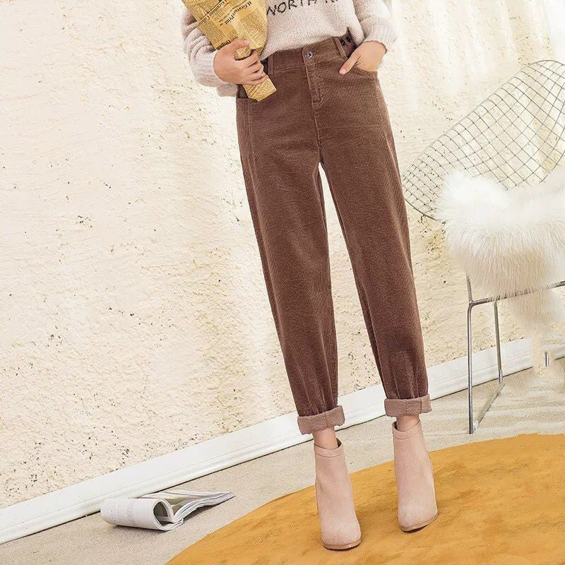 Women Pants Loose Corduroy Harem High Waist
