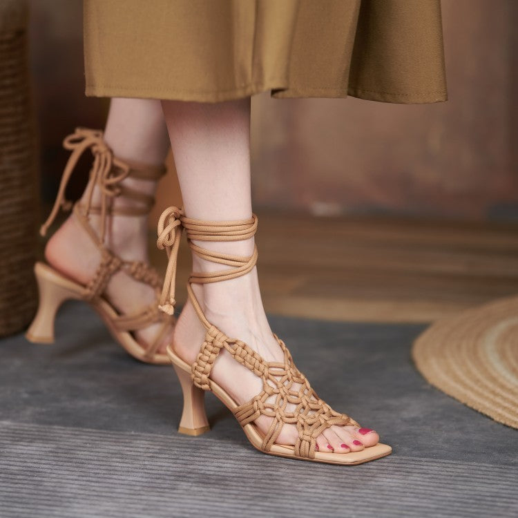 Chaussures d'été pour femmes, sandales à bout noué en corde, talons hauts romains, chaussures de commerce extérieur Wish Amazon