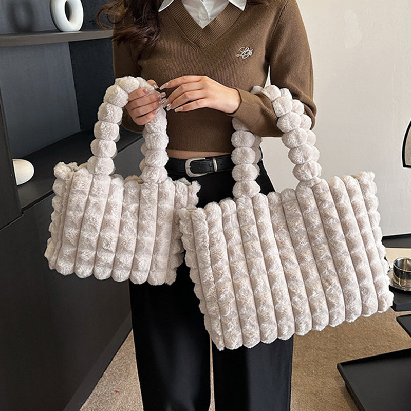 Sacs à main à carreaux, mode hiver, grande capacité, sac de shopping en peluche, style coréen, sacs fourre-tout de luxe personnalisés pour femmes